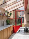 red kitchen door