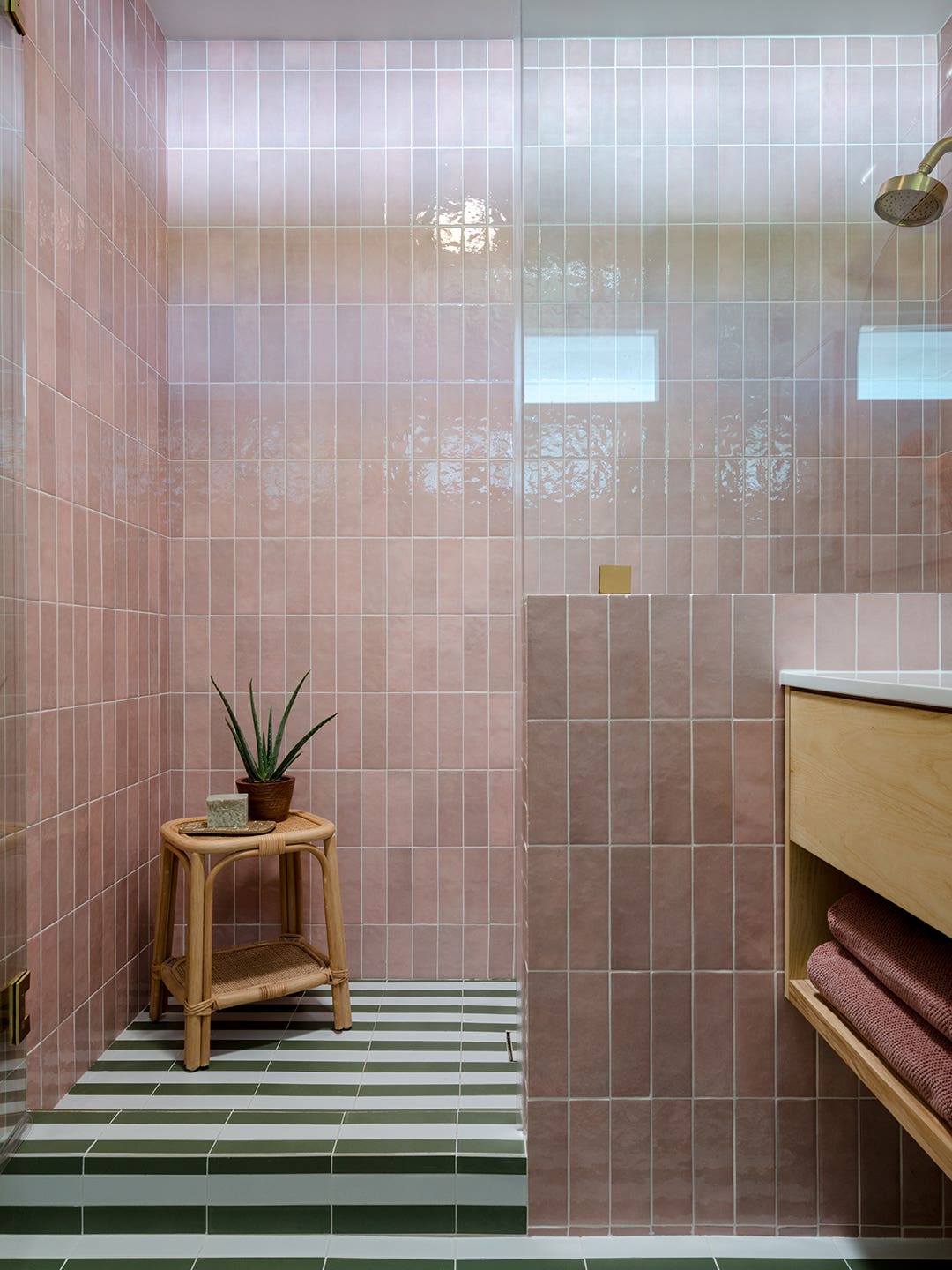 pink tiled shower